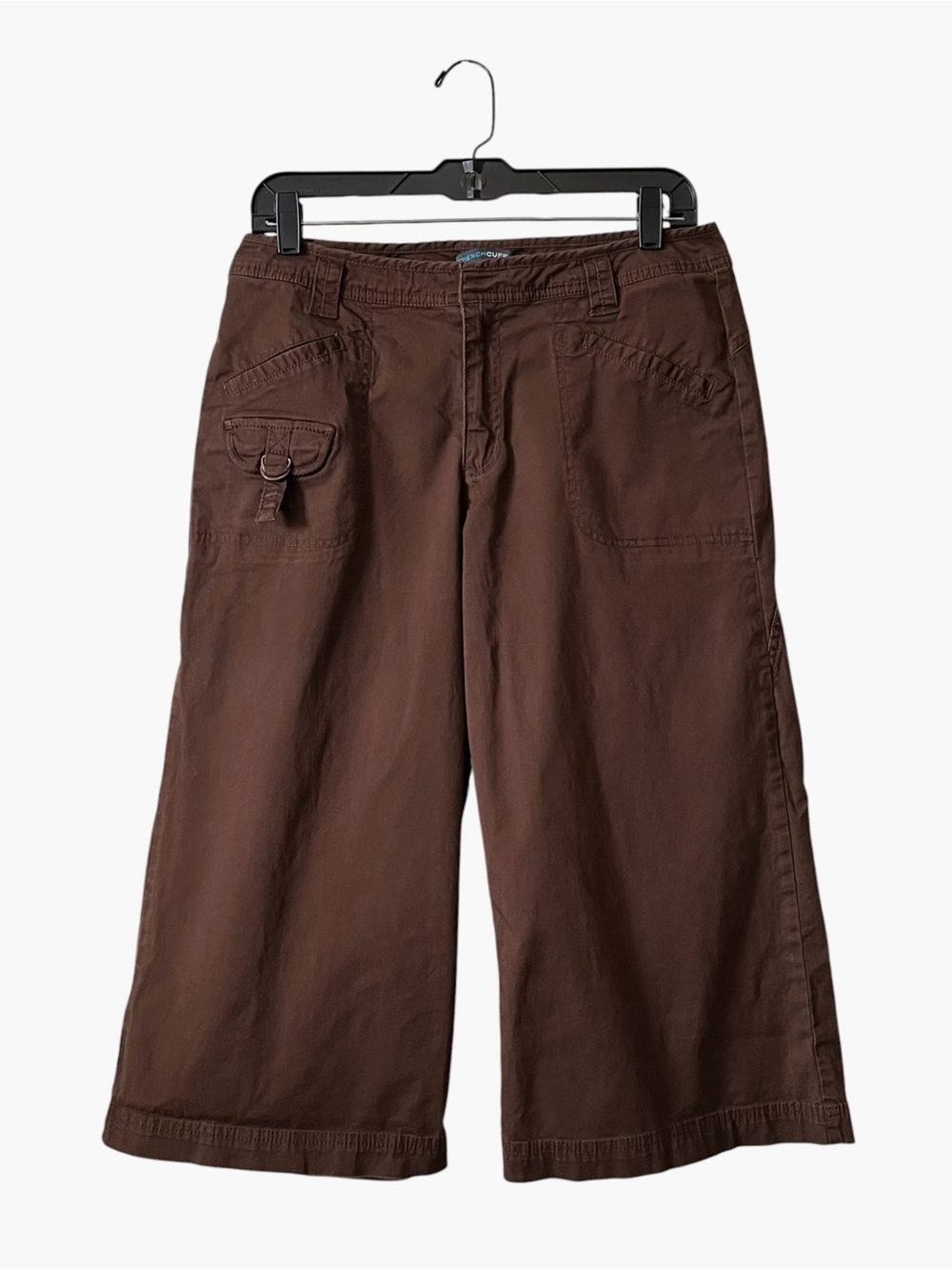 French Cuff Pants Women's Size 10 Brown Cropped Wide Leg Cotton Stretch Lace Up